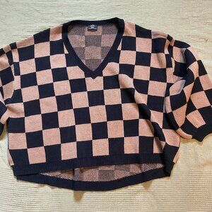 So Money Oversized Checkerboard Knit in Black + Mocha 2X/3X